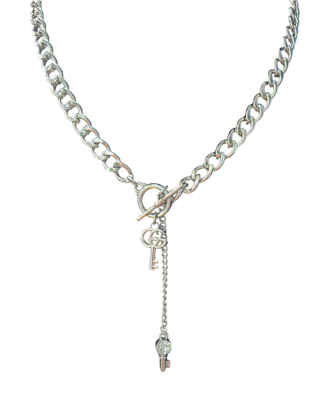 Silver Toggle Key Charm Necklace with Drop Chain